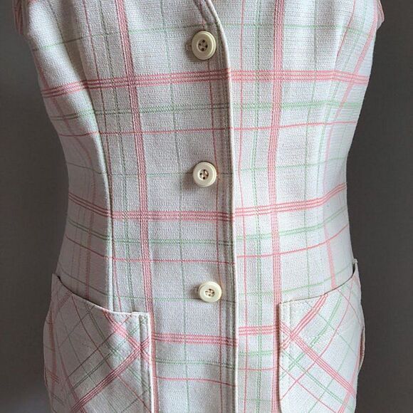 Vintage 1960s Jantzen Vest Pink Plaid Knit 1960 Mod Preppy Pastel Size 12 - Picture 6 of 12
